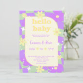 Retro groovy schaakbord baby shower uitnodiging (Staand voorkant)