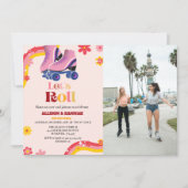 Retro groovy Schaatsen Twin Verjaardag laten we ro Aankondiging (Voorkant)