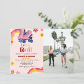 Retro groovy Schaatsen Twin Verjaardag laten we ro Aankondiging (Staand voorkant)