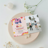 Retro groovy Schaatsen Twin Verjaardag laten we ro Aankondiging