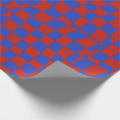 Retro groovy schattig blauw rood golvend geruit cadeaupapier (Hoek)