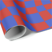 Retro groovy schattig blauw rood golvend geruit cadeaupapier (Rol Hoek)