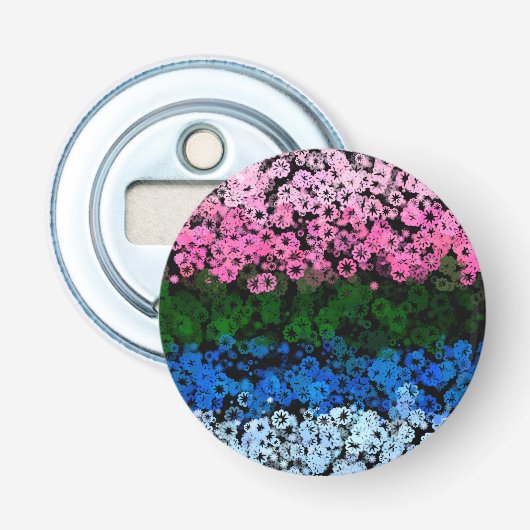 Retro Groovy Schattig Bloemig Omniromantische Prid Button Flesopener (Voorkant)