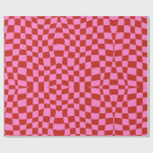 Retro groovy schattig roze en rood golvend geruit cadeaupapier (Vlak)
