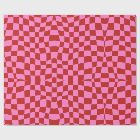 Retro groovy schattig roze en rood golvend geruit cadeaupapier (Vlak)