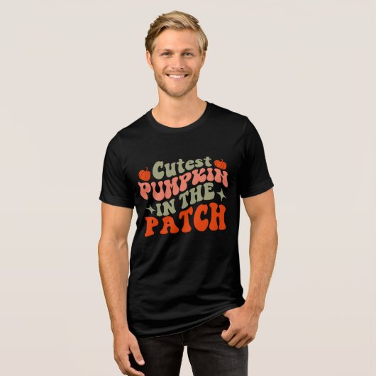 Retro Groovy Schattigee Pompoen in de Patch Tri-Blend Shirt (Voorkant volledig)