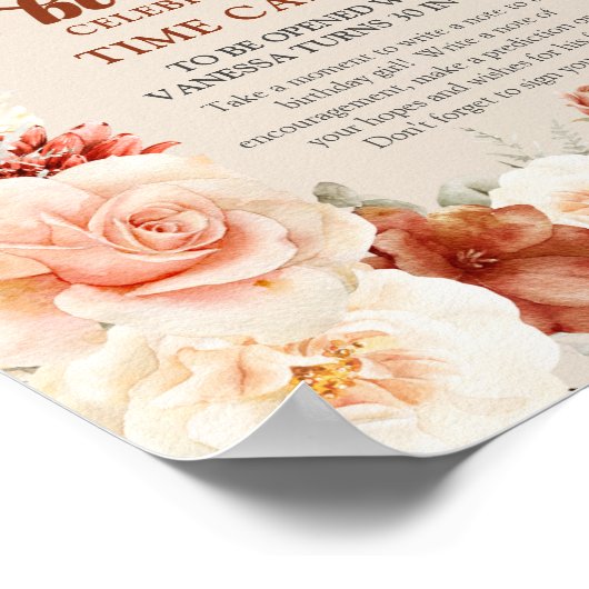 Retro groovy schrift terracotta bloem Tijdscapsule Poster (Hoek)