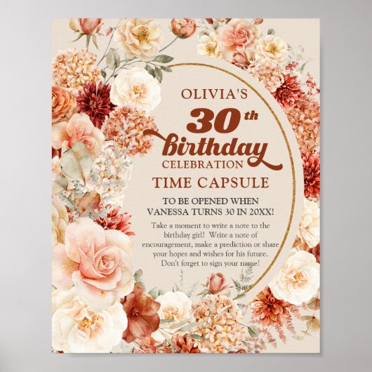 Retro groovy schrift terracotta bloem Tijdscapsule Poster (Voorkant)