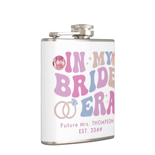 Retro Groovy Script bruid naam in mijn bruid tijdp Heupfles (Rechts)