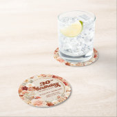 Retro groovy script terracotta bloemen 30 verjaard ronde kartonnen onderzetter (Insitu)