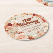Retro groovy script terracotta bloemen 30 verjaard ronde kartonnen onderzetter (Gebogen)