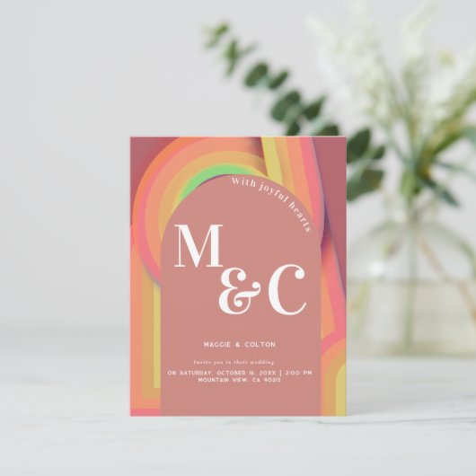 Retro groovy seventies Curvy Lines Save The Date (Staand voorkant)