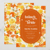 Retro Groovy Sinaasappel Bloemen Brunch met de Bru Kaart (Voorkant / Achterkant)