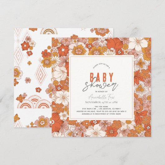 Retro Groovy Sinaasappel Bloemen Meisje Baby showe Kaart (Voorkant / Achterkant)