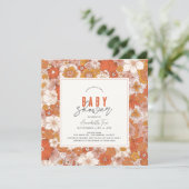 Retro Groovy Sinaasappel Bloemen Meisje Baby showe Kaart (Staand voorkant)