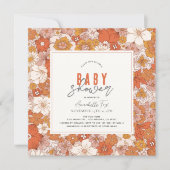 Retro Groovy Sinaasappel Bloemen Meisje Baby showe Kaart (Voorkant)