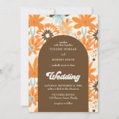 Retro groovy sinaasappel bruin en blauw bloemenboo kaart (Voorkant)