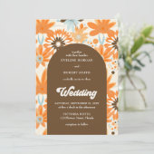 Retro groovy sinaasappel bruin en blauw bloemenboo kaart (Staand voorkant)