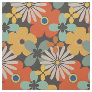 Retro Groovy Sinaasappel Bruin Goud Bloemen Stof