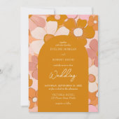 Retro groovy sinaasappel en roze bloemen gebogen kaart (Voorkant)