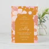 Retro groovy sinaasappel en roze bloemen gebogen kaart (Staand voorkant)