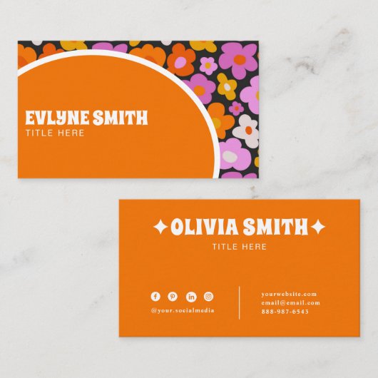 Retro Groovy Sinaasappel Kleurrijke Bloemen Boho U Visitekaartje (Voorkant / Achterkant)