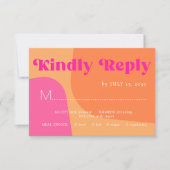 Retro groovy sinaasappel roze vet typografie bruil RSVP kaartje (Voorkant)