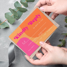 Retro groovy sinaasappel roze vet typografie bruil RSVP kaartje