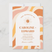 Retro Groovy Sinaasappel Wavy Boho Bruiloft QR Cod Kaart (Voorkant)