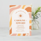 Retro Groovy Sinaasappel Wavy Boho Bruiloft QR Cod Kaart (Staand voorkant)