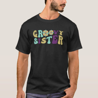Retro Groovy Sister Matching Family 1e verjaardag T-shirt