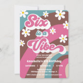 Retro Groovy SIX is een vibe roze blauwgroen meisj Kaart (Voorkant)