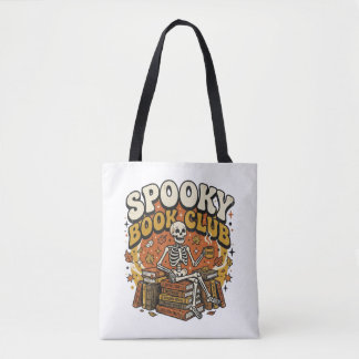 Retro Groovy Skelet Boekliefhebber Halloween Tote Bag