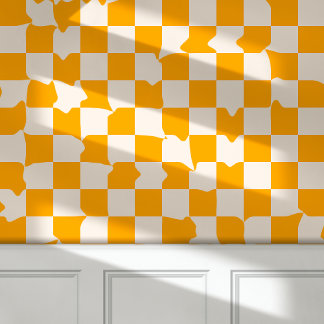 Retro Groovy Smelten Checkerboard Patroon Geel Behang