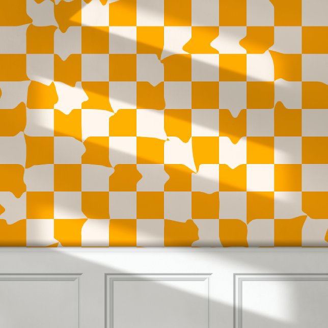 Retro Groovy Smelten Checkerboard Patroon Geel Behang (Creator heeft geüpload)