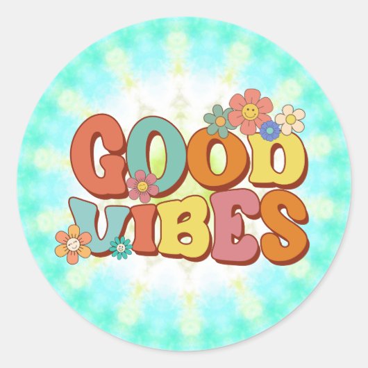 Retro Groovy Smile Daisy Goede Vibes Ronde Sticker (Voorkant)