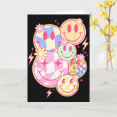 Retro Groovy Smile Face Flower Happy Face Checkere Kaart (Gele Bloem)