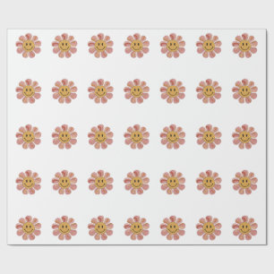 Retro Groovy Smiley Face Bloem Pastel 70s Bloemmot Cadeaupapier