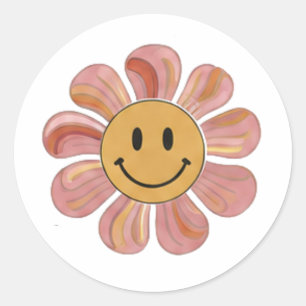 Retro Groovy Smiley Face Bloem Pastel 70s Bloemstu Ronde Sticker