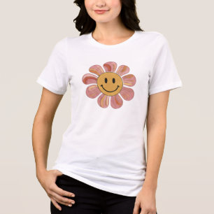 Retro Groovy Smiley Face Bloem Pastel 70s Bloemstu Tri-Blend Shirt