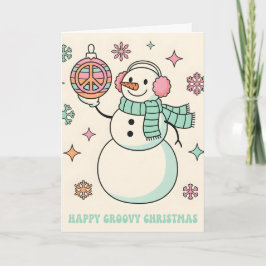 Retro Groovy Sneeuwman Prettig Kerstfeest Feestdagen Kaart