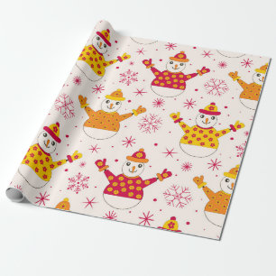Retro Groovy Sneeuwmannen Patroon Kerstmis Cadeaupapier