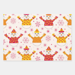 Retro Groovy Sneeuwmannen Patroon Kerstmis Inpakpapier Vel