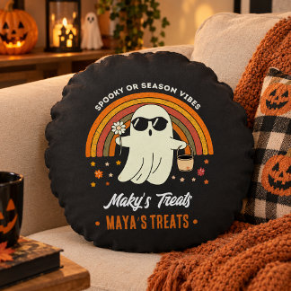 Retro Groovy Spookbril met Daisyrand Naam Rond Kussen