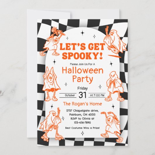 Retro Groovy Spooky Ghost Halloween Party Kaart (Voorkant)
