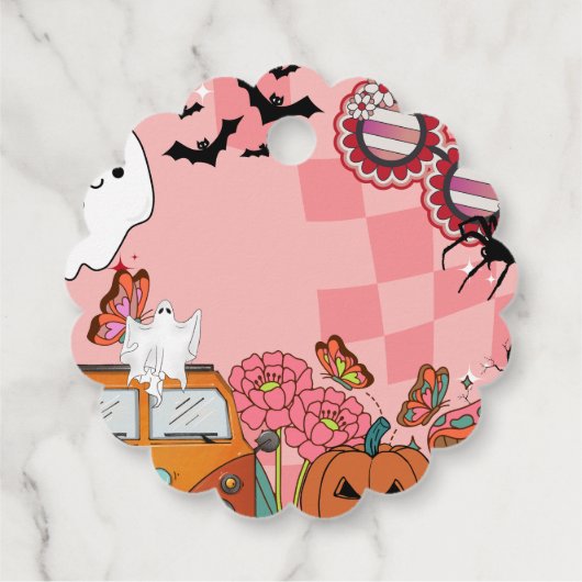 Retro Groovy Spooky Halloween verjaardag dank u Bedankjes Labels (Achterkant)