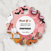 Retro Groovy Spooky Halloween verjaardag dank u Bedankjes Labels (Voorkant)