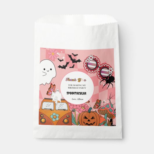 Retro Groovy Spooky Halloween verjaardag dank u Bedankzakje (Voorkant)