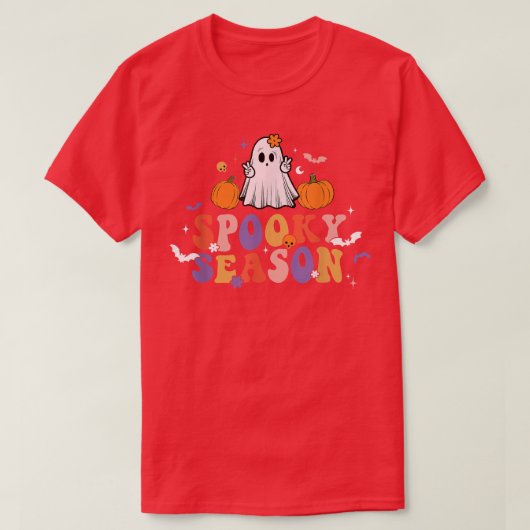 Retro Groovy Spooky Season Floral Ghost Hippie Hal T-shirt (Design voorkant)