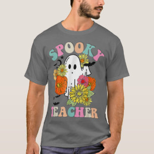 Retro Groovy Spooky Teacher Herfst Floral Ghost Ha T-shirt